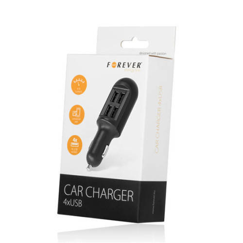 Φορτιστής αυτοκινήτου Αντάπτορας Forever 4 x USB 4000mAh Black