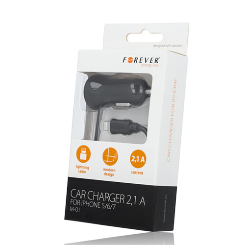 Φορτιστής αυτοκινήτου Forever M-01 Lightning 1000mAh Black original Blister