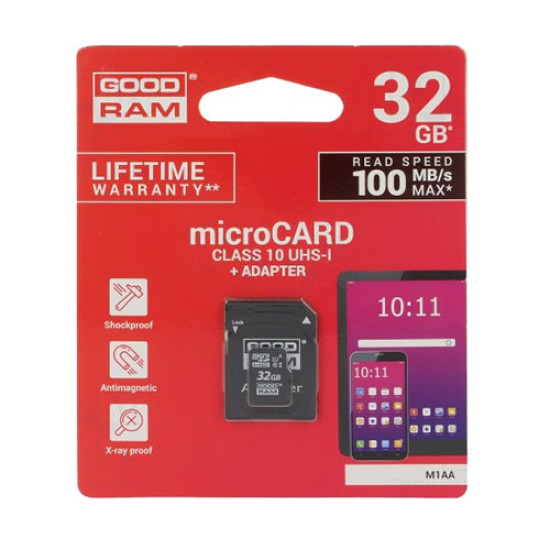 Κάρτα μνήμης GOODRAM Micro SD UHS-1 32GB Class 10 με αντάπτορα SD M1AA-0320R12