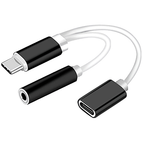 Αντάπτορας Powertech CAB-UC030 Jack 3.5mm (F) σε Type-C (F) & Type-C (M) Black/White