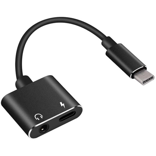 Αντάπτορας Powertech CAB-UC031 Type-C (M) σε 3.5mm (F) & Type-C (F) Black original Αντάπτορας Powertech CAB-UC031 Type-C (M) σε 3.5mm (F) & Type-C (F) Black original