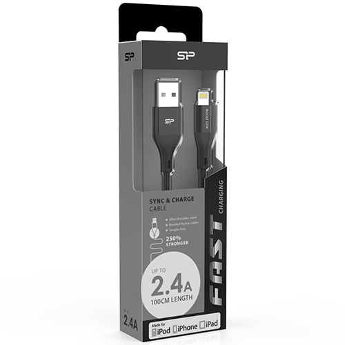 Data cable Silicon Power LK30AL Lightning USB to USB 2.0 για iPhone 5/5s, 6/6S, 6/6S Plus, SE, 7/7 Plus, iPad Air/Mini 1m Black