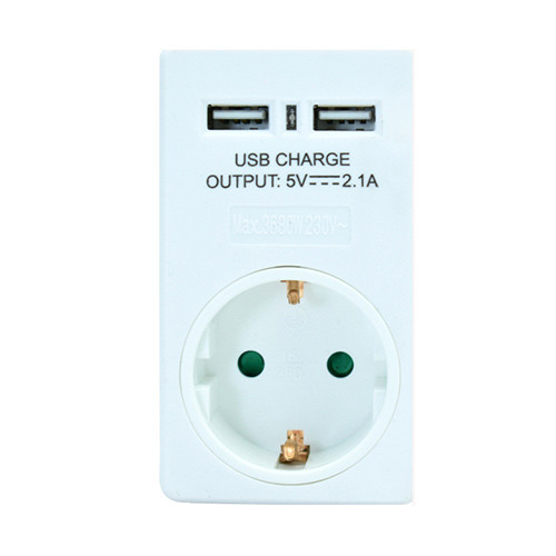 Αντάπτορας ρεύματος Powertech PT-767 schuko  2x USB White