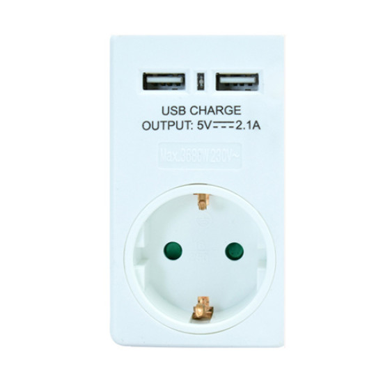 Αντάπτορας ρεύματος Powertech PT-767 schuko  2x USB White