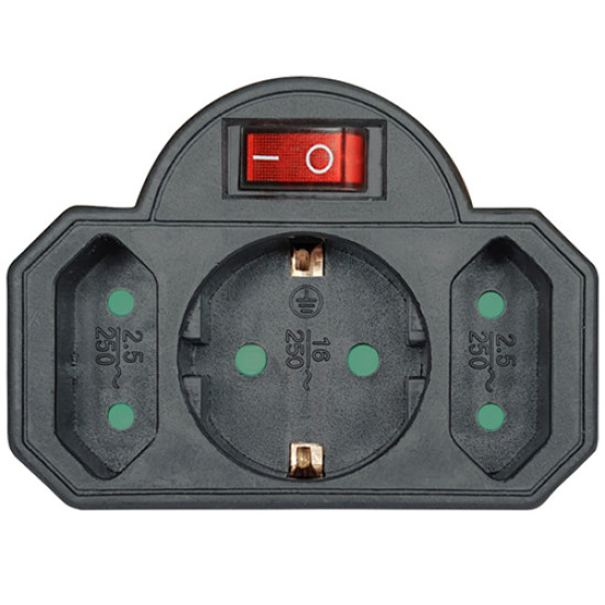 Aντάπτορας ρεύματος Powertech PT-827 3 Θέσεων Black