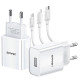 Φορτιστής ταξιδίου Αντάπτορας Usams CC075 3 x USB 2100mAh& καλώδιο 3 σε 1 White