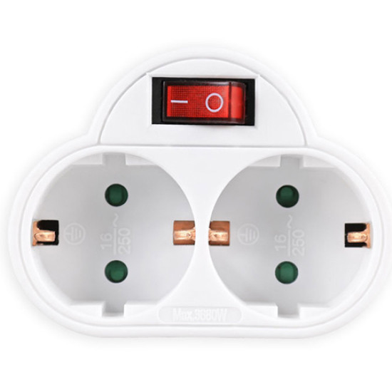 Αντάπτορας ρεύματος Powertech PT-814 2x schuko 250V 16A White