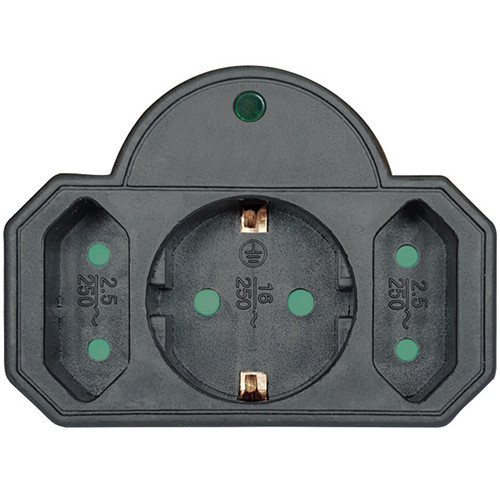 Αντάπτορας ρεύματος Powertech PT-817 1x schuko, 2x euro 16A Black