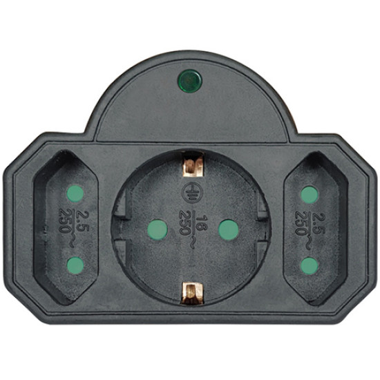 Αντάπτορας ρεύματος Powertech PT-817 1x schuko, 2x euro 16A Black