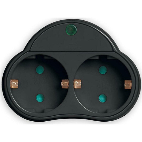 Αντάπτορας ρεύματος Powertech PT-819 2x schuko 250V 16A Black
