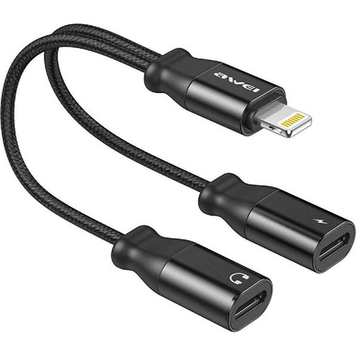Αντάπτορας Awei CL-72 Lightning (M) σε 2x Lightning (F) Black