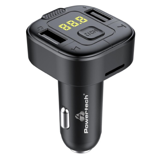 FM Transmitter Powertech PT-1028 2x USB, MicroSD , LCD, Bluetooth, Black