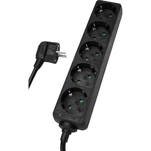 Πολύπριζο Powertech PT-870 5x Schuko 16A με Kαλώδιο 1,5m Black