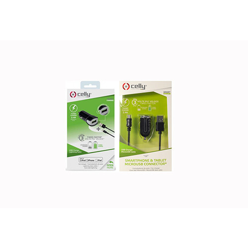 Φορτιστής Αυτοκινήτου Αντάπτορας Celly 1xUsb A & Cable Usab σε Lighnting Black