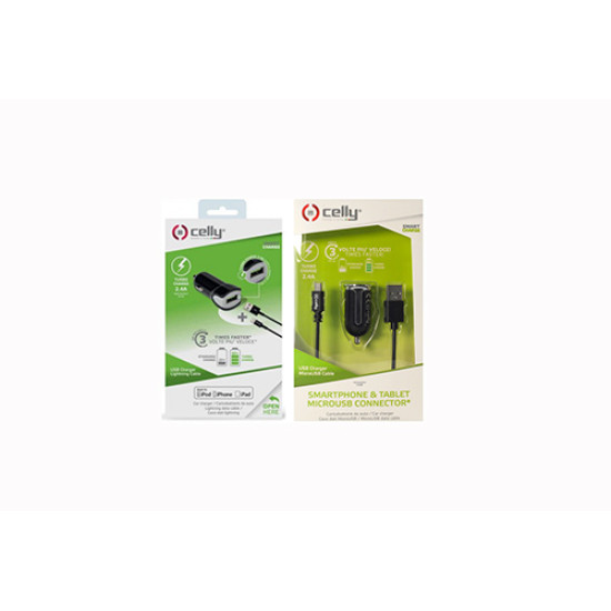 Φορτιστής Αυτοκινήτου Αντάπτορας Celly 1xUsb A & Cable Usab σε Lighnting Black Φορτιστής Αυτοκινήτου Αντάπτορας Celly 1xUsb A & Cable Usab σε Lighnting Black