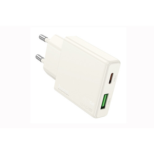 Φορτιστής ταξιδίου Hoco N45 Biscuit USB-A + USB-C 30W White Φορτιστής ταξιδίου Hoco N45 Biscuit USB-A + USB-C 30W White