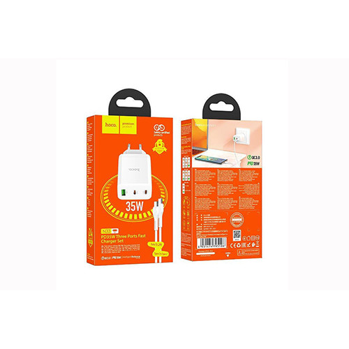 Φορτιστής ταξιδίου Hoco N33 Start 2x Type-C + USB-A 35W & Cable 1m White
