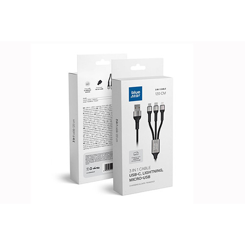 Data cable Blue Star Braided Micro USB/Lightning/Type-C to USB 2.0 1.2m Μαύρο