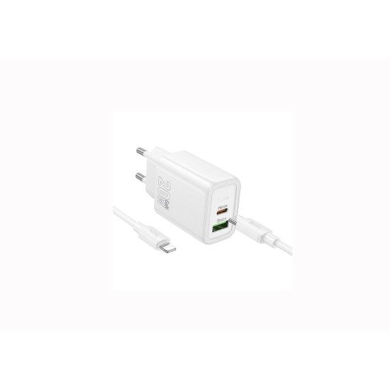 Φορτιστής ταξιδίου Hoco N61 20W Type-C + USB-A & Cable 1m White